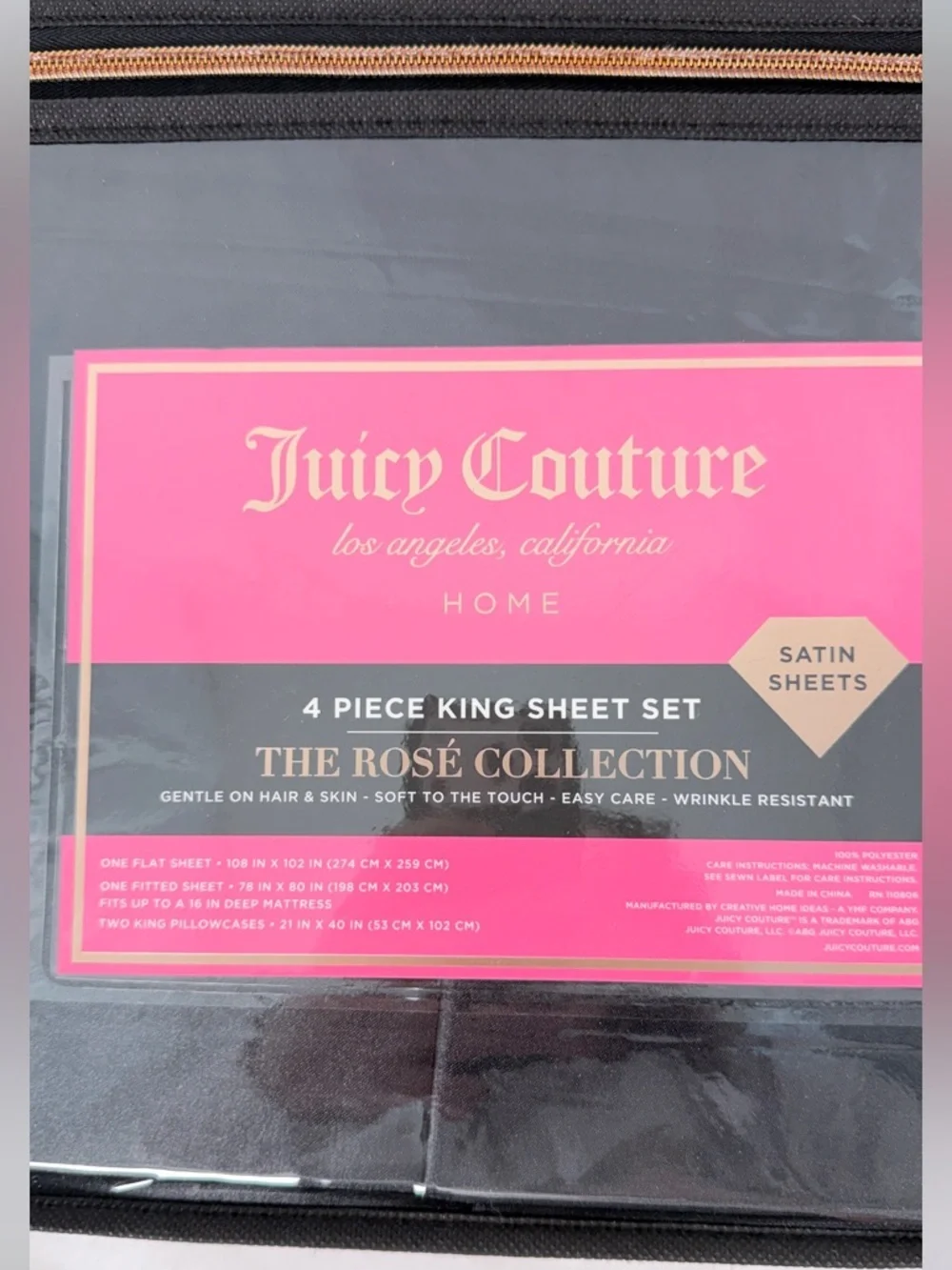 Juicy Couture Queen Satin Sheet Set Rose Collection Hot Pink 4 Piece Bedding Set